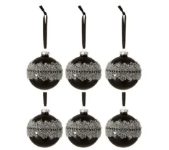 * Guirlande Et Boule De Sapin^Lot De 6 Boules De Noël "Glace" 8Cm Noir Et Argent