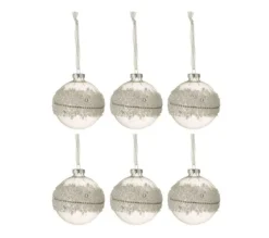 * Guirlande Et Boule De Sapin^Lot De 6 Boules De Noël "Glace" 8Cm Blanc Et Argent