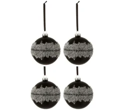 * Guirlande Et Boule De Sapin^Lot De 4 Boules De Noël "Glace" 11Cm Noir Et Argent
