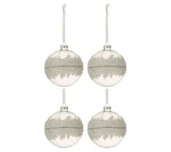 * Guirlande Et Boule De Sapin^Lot De 4 Boules De Noël "Glace" 10Cm Blanc Et Argent