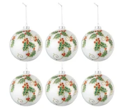 * Guirlande Et Boule De Sapin^Lot De 6 Boules De Noël "Houx" 8Cm Blanc Et Vert