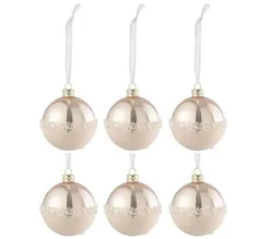 * Guirlande Et Boule De Sapin^Lot De 6 Boules De Noël "Ligne Paillettes" 8Cm Rose Clair