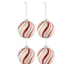 * Guirlande Et Boule De Sapin^Lot De 4 Boules De Noël "Lignes Tournantes" 10Cm Blanc
