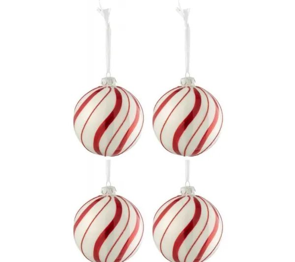 * Guirlande Et Boule De Sapin^Lot De 4 Boules De Noël "Lignes Tournantes" 10Cm Blanc