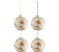 * Guirlande Et Boule De Sapin^Lot De 4 Boules De Noël "Marbre" 10Cm Blanc Et Or