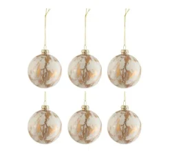 * Guirlande Et Boule De Sapin^Lot De 6 Boules De Noël "Marbre" 8Cm Blanc Et Or