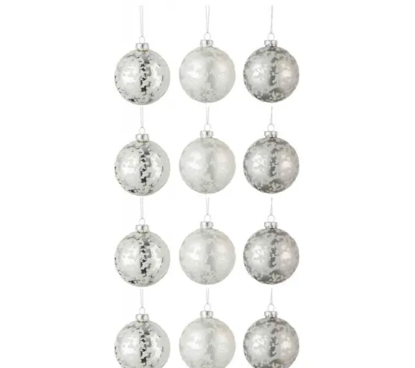 * Guirlande Et Boule De Sapin^Lot De 12 Boules De Noël "Mat Givre" 8Cm Gris Et Blanc