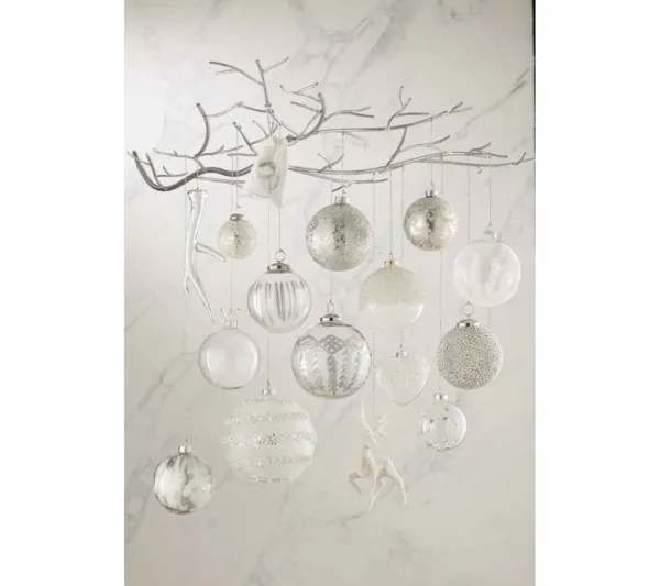 * Guirlande Et Boule De Sapin^Lot De 12 Boules De Noël "Mat Givre" 8Cm Gris Et Blanc