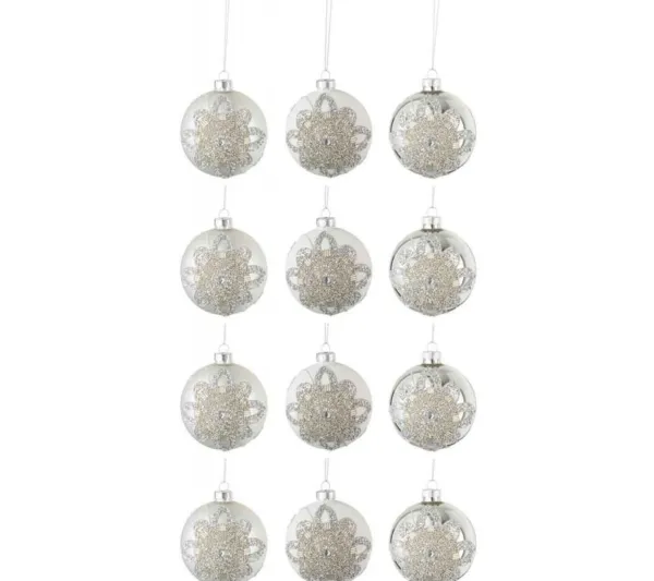 * Guirlande Et Boule De Sapin^Lot De 12 Boules De Noël "Ornement" 8Cm Argent