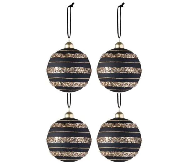* Guirlande Et Boule De Sapin^Lot De 4 Boules De Noël "Paillettes" 24Cm Noir