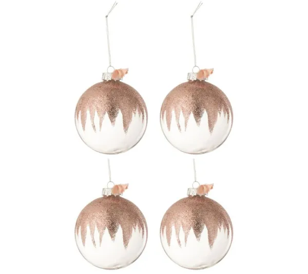 * Guirlande Et Boule De Sapin^Lot De 4 Boules De Noël "Paillettes" 12Cm Rose