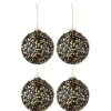 * Guirlande Et Boule De Sapin^Lot De 4 Boules De Noël "Paillettes" 10Cm Noir Et Or