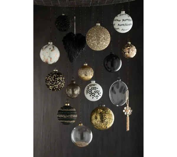 * Guirlande Et Boule De Sapin^Lot De 4 Boules De Noël "Paillettes" 10Cm Noir Et Or