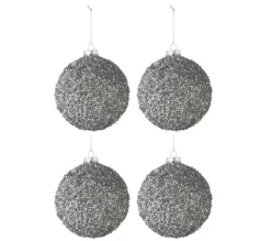 * Guirlande Et Boule De Sapin^Lot De 4 Boules De Noël "Paillettes" 10Cm Gris Fume