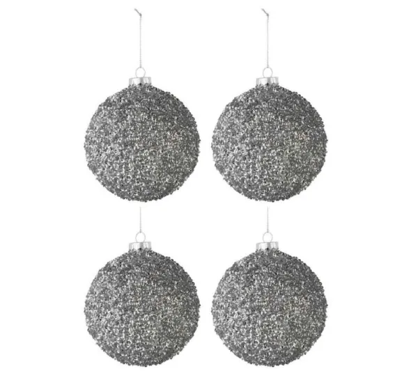 * Guirlande Et Boule De Sapin^Lot De 4 Boules De Noël "Paillettes" 10Cm Gris Fume