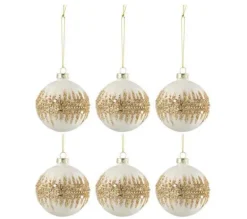* Guirlande Et Boule De Sapin^Lot De 6 Boules De Noël "Paillettes Dorees" 8Cm Blanc