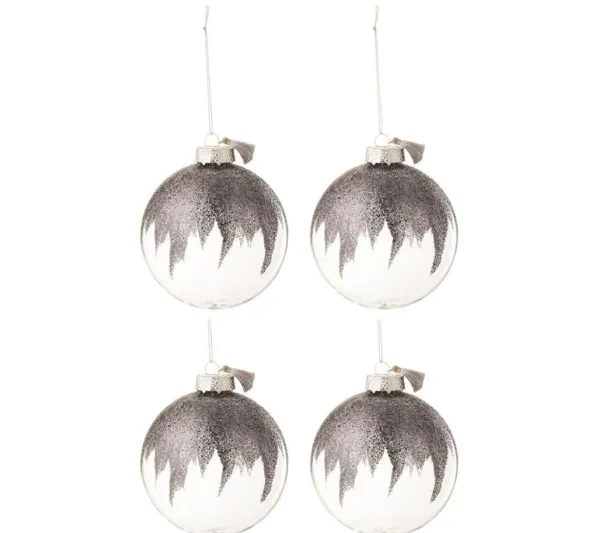 * Guirlande Et Boule De Sapin^Lot De 4 Boules De Noël "Paillettes" 10Cm Gris
