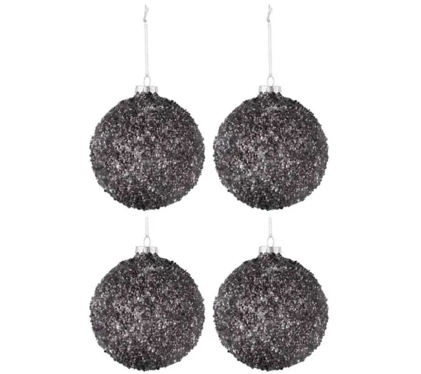 * Guirlande Et Boule De Sapin^Lot De 4 Boules De Noël "Paillettes" 10Cm Anthracite
