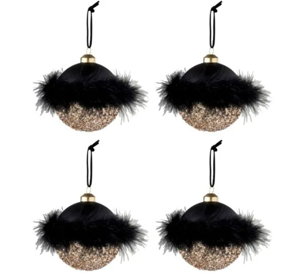 * Guirlande Et Boule De Sapin^Lot De 4 Boules De Noël "Paillettes Mat" 24Cm Noir