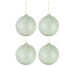 * Guirlande Et Boule De Sapin^Lot De 4 Boules De Noël "Perles Paillettes" 12Cm Vert Menthe