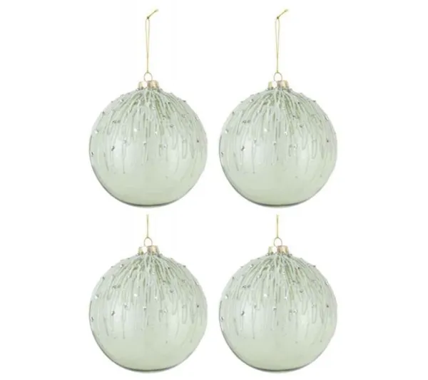 * Guirlande Et Boule De Sapin^Lot De 4 Boules De Noël "Perles Paillettes" 12Cm Vert Menthe