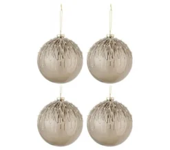 * Guirlande Et Boule De Sapin^Lot De 4 Boules De Noël "Perles Pailletees" 12Cm Gris