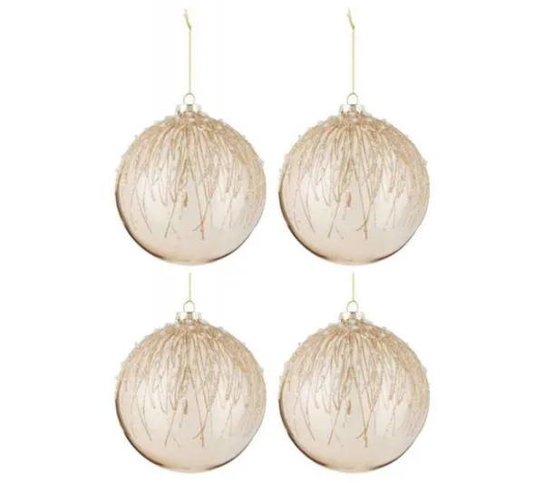 * Guirlande Et Boule De Sapin^Lot De 4 Boules De Noël "Perles Pailletees" 12Cm Or