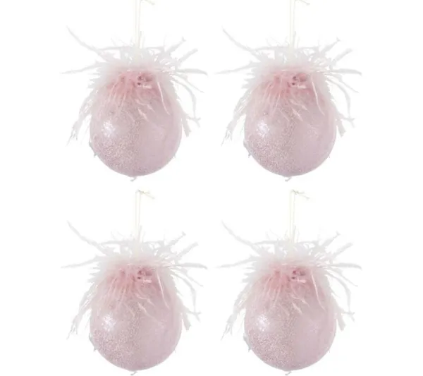* Guirlande Et Boule De Sapin^Lot De 4 Boules De Noël "Plumes" 10Cm Rose