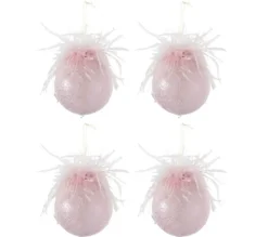 * Guirlande Et Boule De Sapin^Lot De 4 Boules De Noël "Plumes" 10Cm Rose