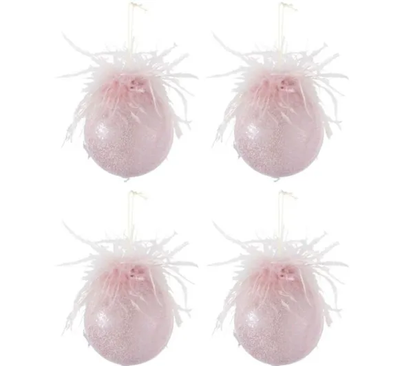 * Guirlande Et Boule De Sapin^Lot De 4 Boules De Noël "Plumes" 10Cm Rose
