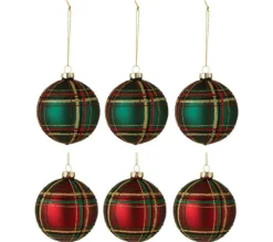 * Guirlande Et Boule De Sapin^Lot De 6 Boules De Noël "Quadrille" 8Cm Vert Et Rouge