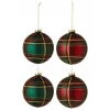 * Guirlande Et Boule De Sapin^Lot De 4 Boules De Noël "Quadrille" 10Cm Vert Et Rouge
