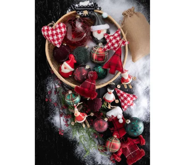 * Guirlande Et Boule De Sapin^Lot De 4 Boules De Noël "Quadrille" 10Cm Vert Et Rouge
