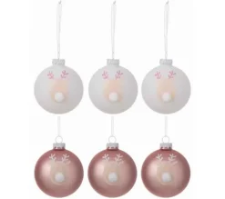* Guirlande Et Boule De Sapin^Lot De 6 Boules De Noël "Rennes" 8Cm Rose Et Blanc