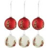 * Guirlande Et Boule De Sapin^Lot De 6 Boules De Noël "Sapin Paillettes" 8Cm Blanc Et Rouge