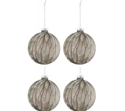 * Guirlande Et Boule De Sapin^Lot De 4 Boules De Noël "T Che Mat" 10Cm Gris