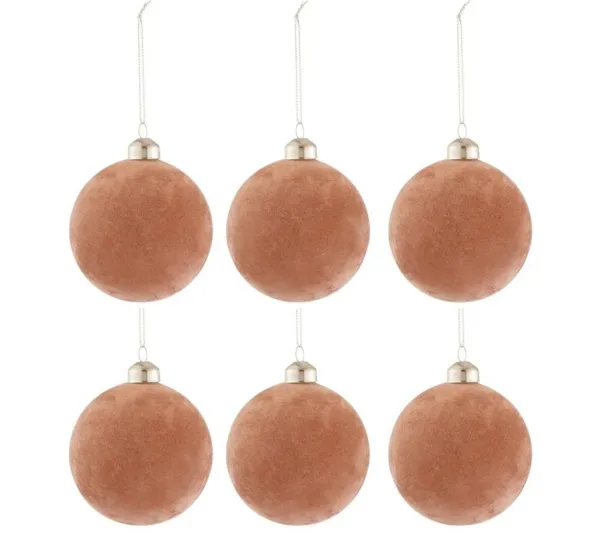 * Guirlande Et Boule De Sapin^Lot De 6 Boules De Noël "Velours" 8Cm Vieux Rose