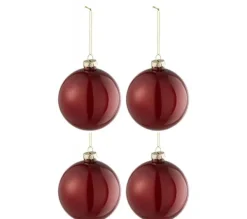 * Guirlande Et Boule De Sapin^Lot De 4 Boules De Noël "Verre Pais" 10Cm Rouge Fonce