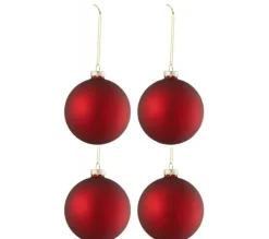 * Guirlande Et Boule De Sapin^Lot De 4 Boules De Noël "Verre Pais" 10Cm Rouge