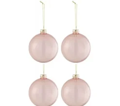 * Guirlande Et Boule De Sapin^Lot De 4 Boules De Noël "Verre Pais" 10Cm Transparent Et Rose