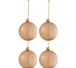 * Guirlande Et Boule De Sapin^Lot De 4 Boules De Noël "Verre Pais" 10Cm Beige