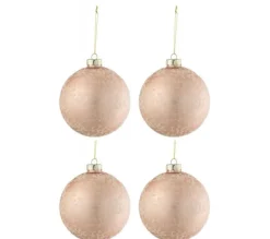 * Guirlande Et Boule De Sapin^Lot De 4 Boules De Noël "Verre Mat" 12Cm Rose Clair