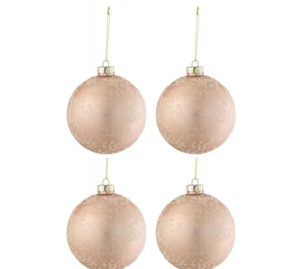 * Guirlande Et Boule De Sapin^Lot De 4 Boules De Noël "Verre Mat" 12Cm Rose Clair