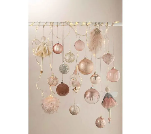 * Guirlande Et Boule De Sapin^Lot De 4 Boules De Noël "Verre Mat" 12Cm Rose Clair