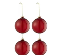 * Guirlande Et Boule De Sapin^Lot De 4 Boules De Noël "Verre Pais" 10Cm Transparent Et Rouge