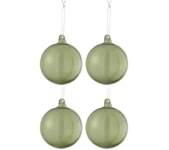 * Guirlande Et Boule De Sapin^Lot De 4 Boules De Noël "Verre Pais" 10Cm Transparent Et Vert