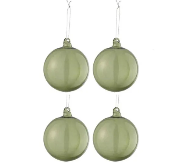* Guirlande Et Boule De Sapin^Lot De 4 Boules De Noël "Verre Pais" 10Cm Transparent Et Vert
