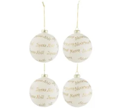 * Guirlande Et Boule De Sapin^Lot De 4 Boules De Noël "Xmas" 10Cm Blanc Et Or