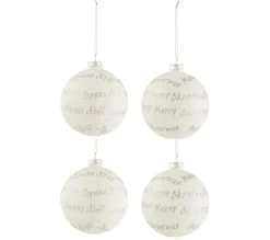 * Guirlande Et Boule De Sapin^Lot De 4 Boules De Noël "Xmas" 10Cm Blanc Et Argent