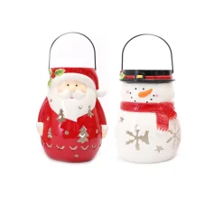 Sale * Lot De 2 Décoration De Noël Lanterne Xmas - Pere Noël Et Bonhomme De Neige